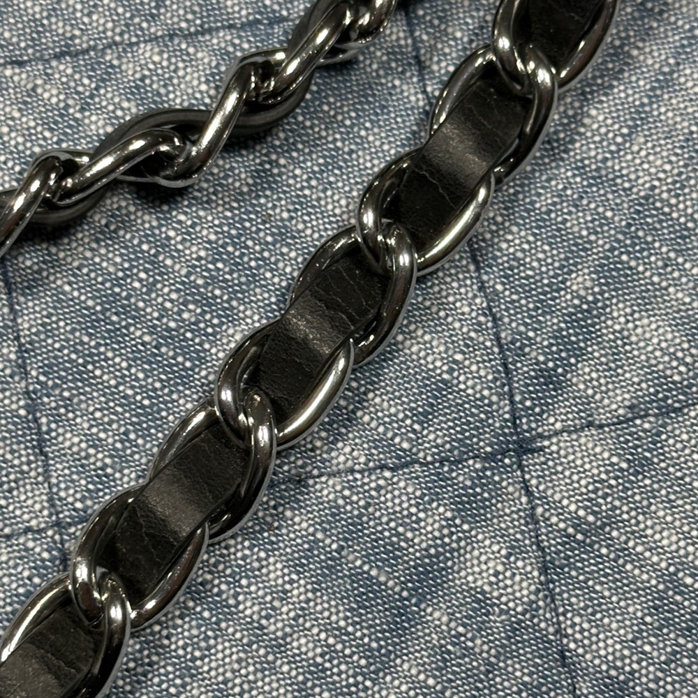 Michael Kors Black Leather Silver Chain Link Belt Women Small Medium Hardware - Picture 2 of 4